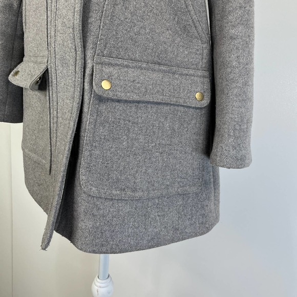 J. Crew Vail Parka Coat Gray Wool Faux Fur Trim Hood - Picture 8 of 10